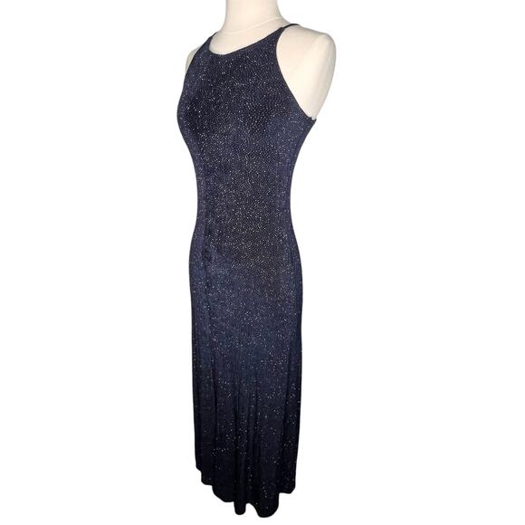 Cache Vintage Y2K Navy Glitter Gown Maxi Dress Small - Picture 2 of 7